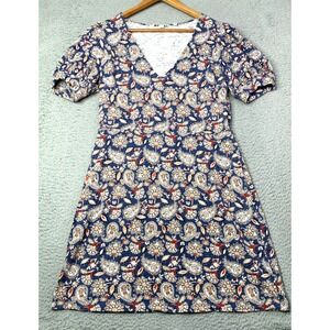 Boden Dress Womens Size 8R Multicolor Short Sleeve Puff Sleeve 100% Cotton Dress